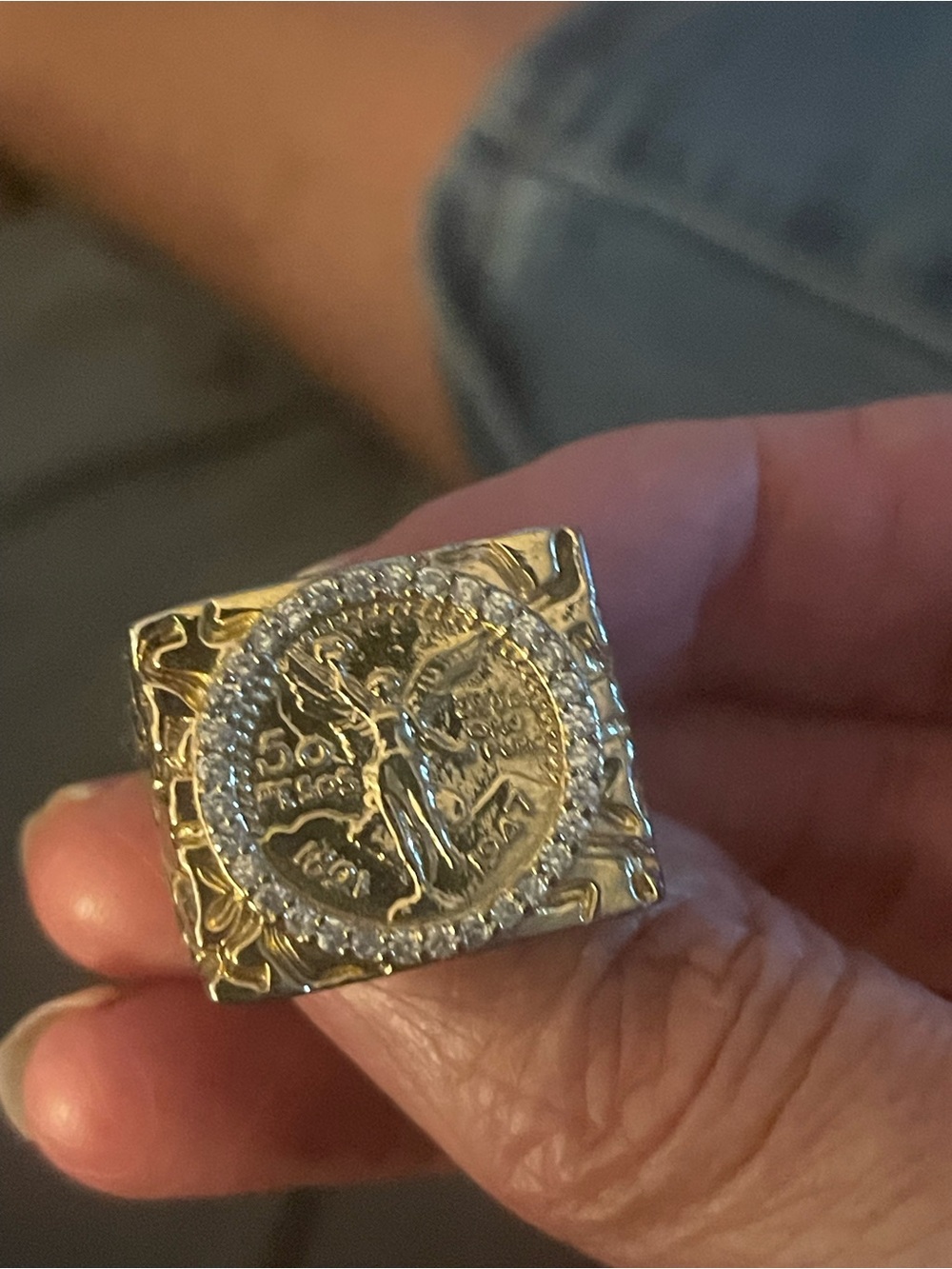 Gold-Tone Women's or Men’s Statement Ring with Coin Motif size 10